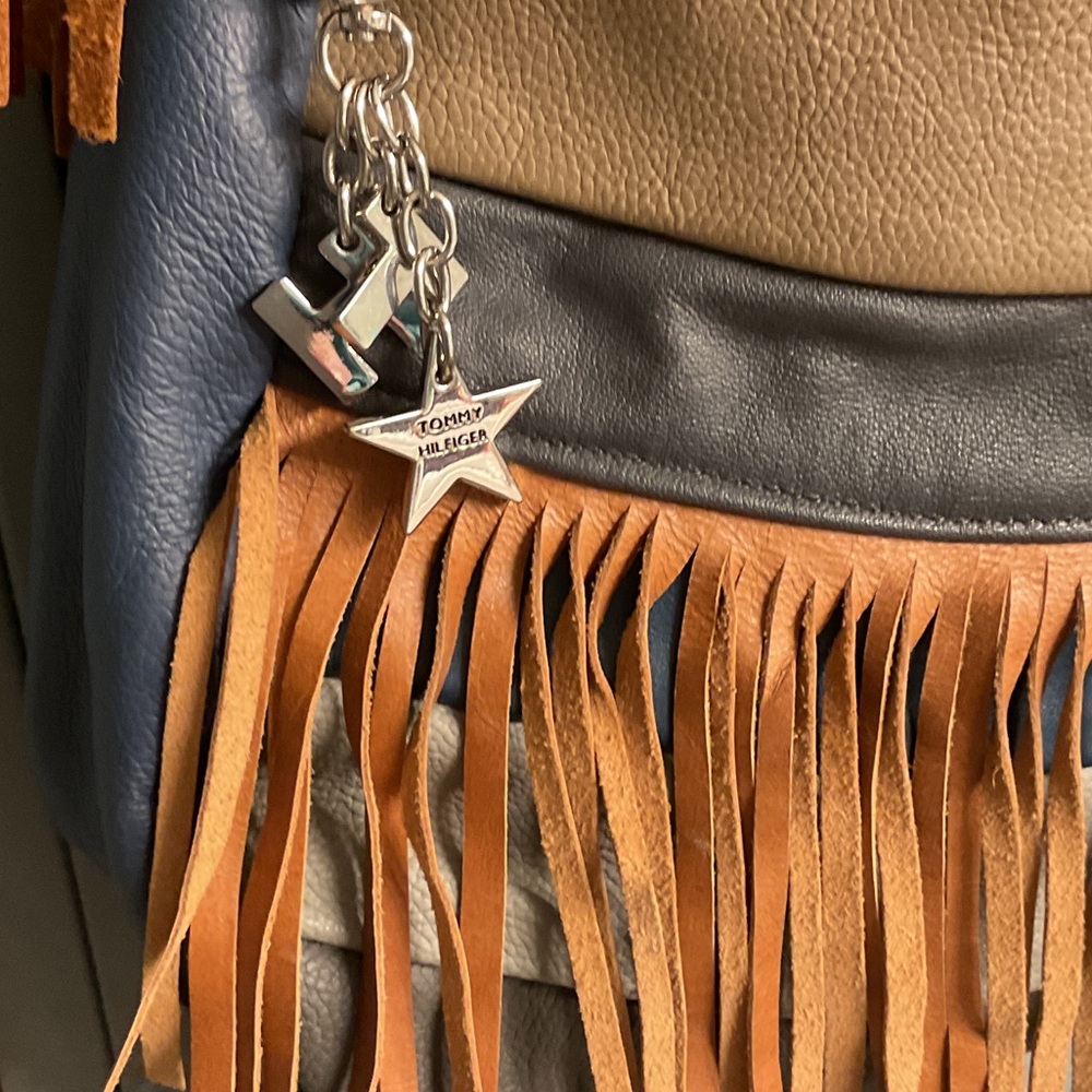 Tommy Hilfiger Tan and Gray Fringe Hobo Bag